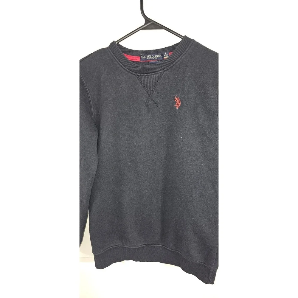 US Polo Assn Mens Sweatshirt Black Red Logo Graphic Sleeve Pullover Large 10-12